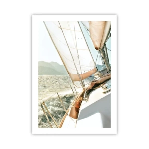 Affiche - Poster - Un yacht toutes voiles dehors en pleine mer sous le soleil - 50x70cm - Toutes voiles dehors - Décoration murale moderne pour le salon et la chambre ARTTOR