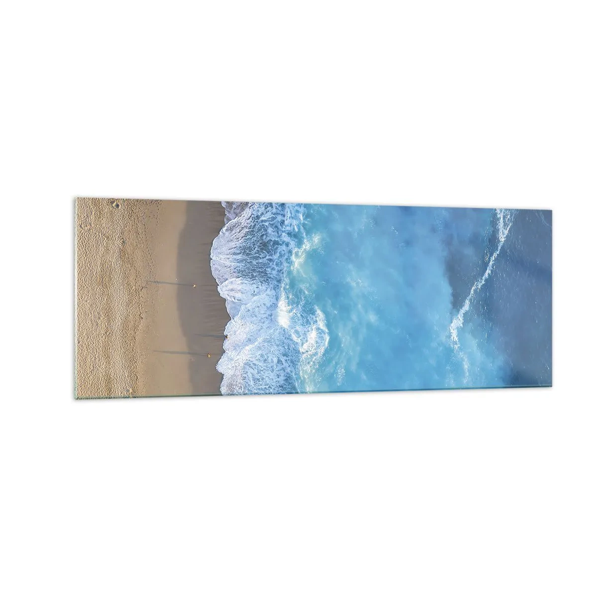 Impression sur verre - Image sur verre - Une vue plongeante sur la plage et les vagues de la mer - 140x50cm - La force du bleu - Décoration murale moderne pour le salon et la chambre ARTTOR