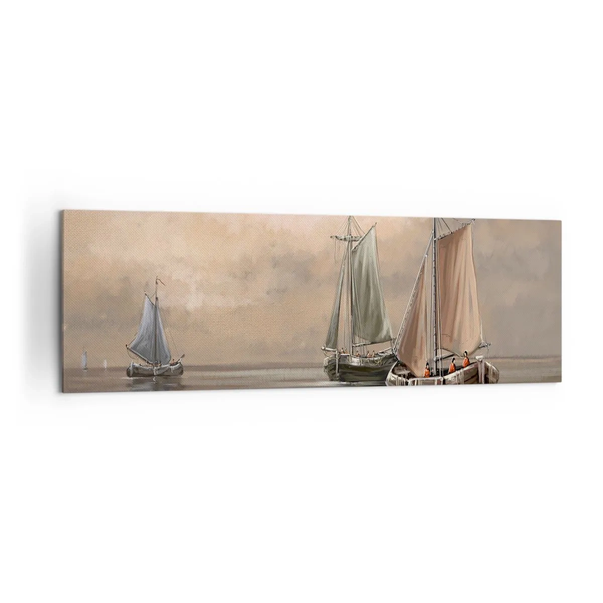 Impression sur toile - Image sur toile - Voiliers sur une mer calme dans un décor pastel - 160x50cm - Le retour des marins - Décoration murale moderne pour le salon et la chambre ARTTOR