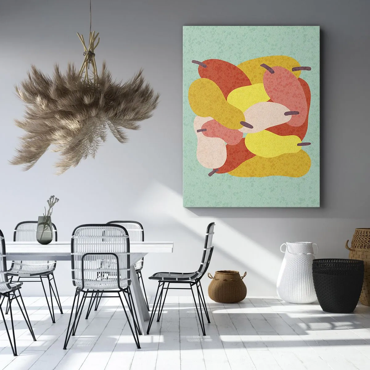 Impression sur toile - Image sur toile - Poires abstraites colorées sur fond vert - 50x70cm - Essayez le soleil d'été - Décoration murale moderne pour le salon et la chambre ARTTOR