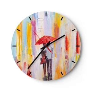 Horloge murale - Pendule murale - Une silhouette avec un parapluie rouge sur fond de ville colorée - 30x30cm - Qu'il pleuve encore - Décoration murale moderne pour le salon, la cuisine et la chambre ARTTOR