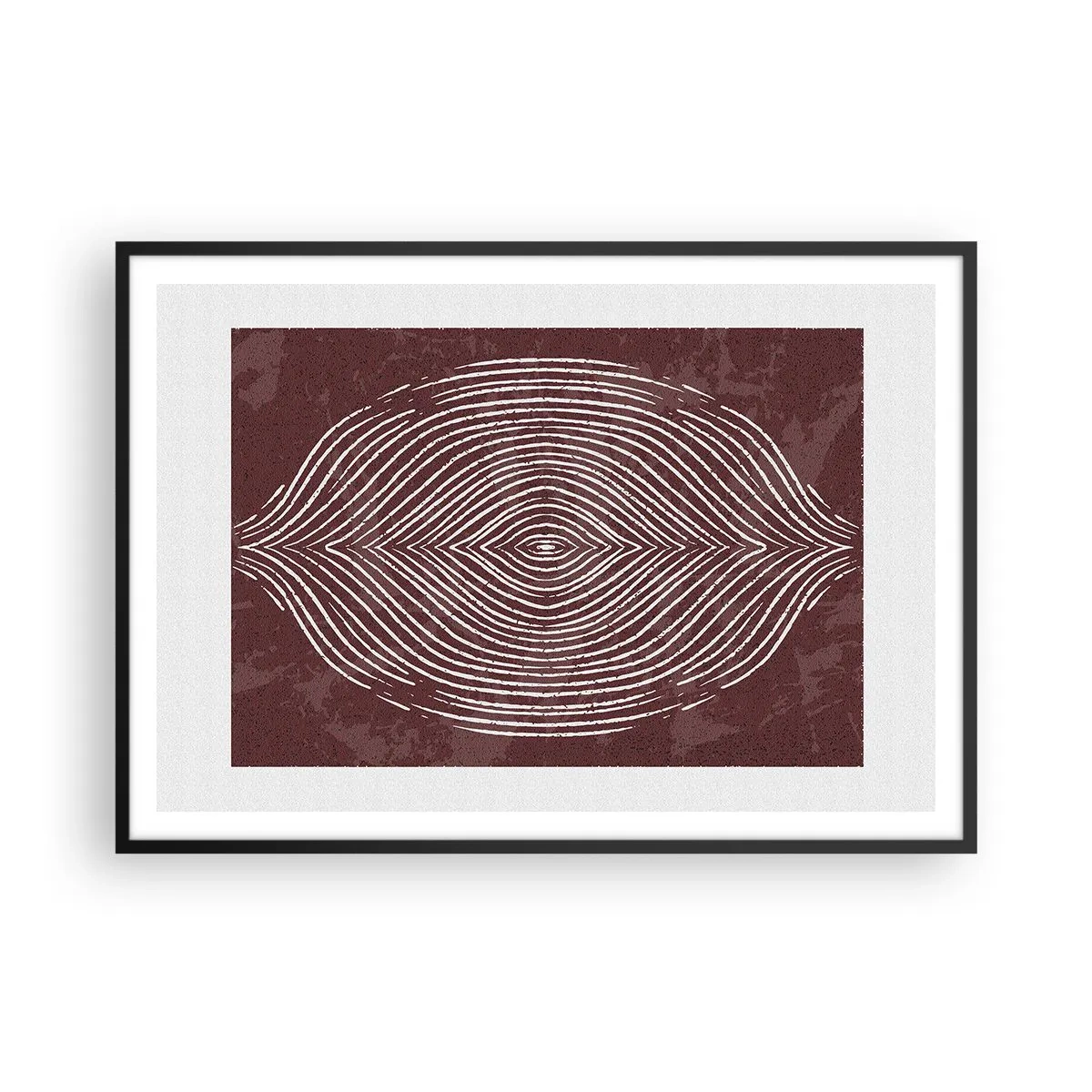 Affiche dans un cadre noir - Poster - Ondes symétriques en lignes blanches sur fond marron - 100x70cm - L'espace parle - Décoration murale moderne pour le salon et la chambre ARTTOR