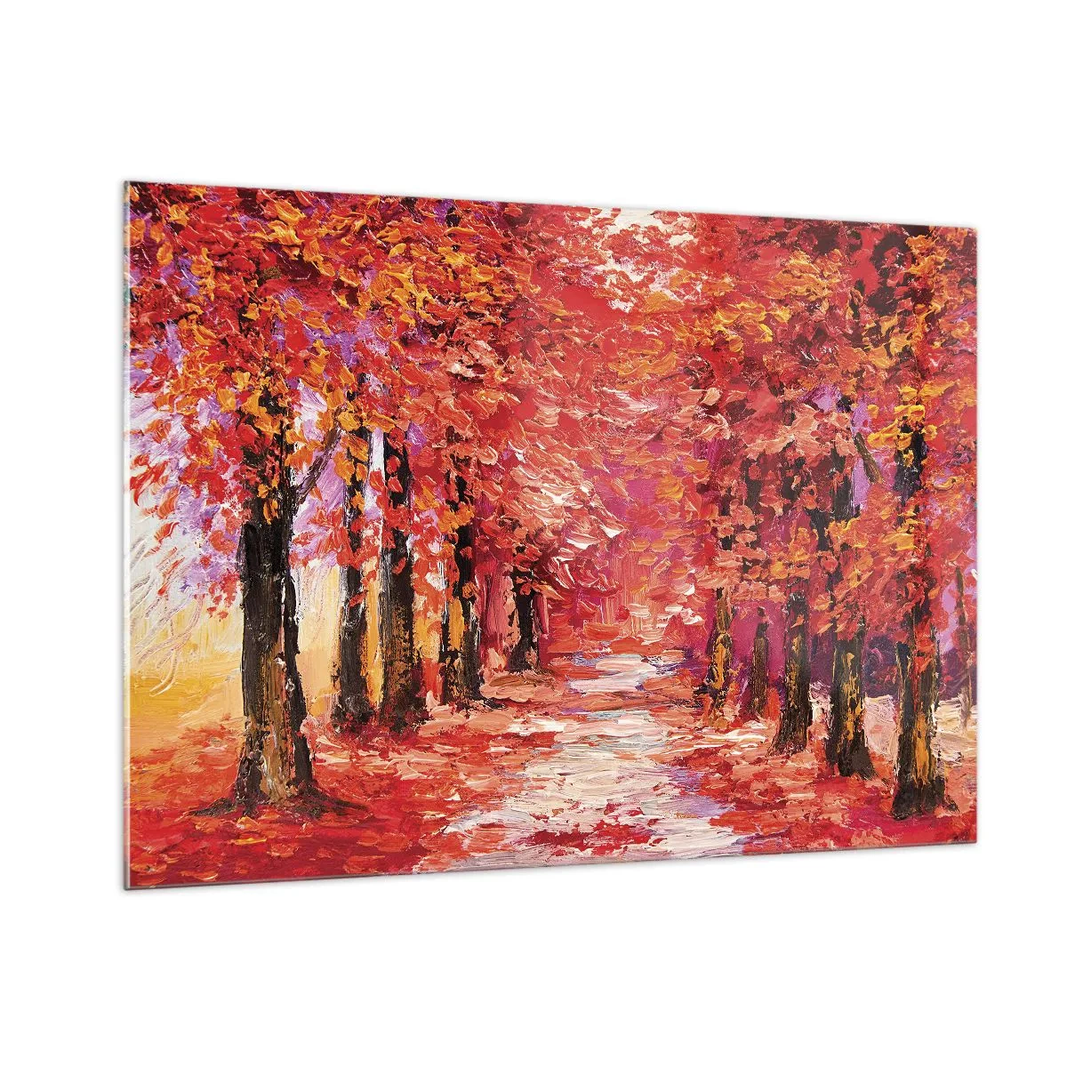 Impression sur verre - Image sur verre - Une ruelle pittoresque aux couleurs d'automne pleine de nuances chaudes - 100x70cm - Impression d'automne - Décoration murale moderne pour le salon et la chambre ARTTOR
