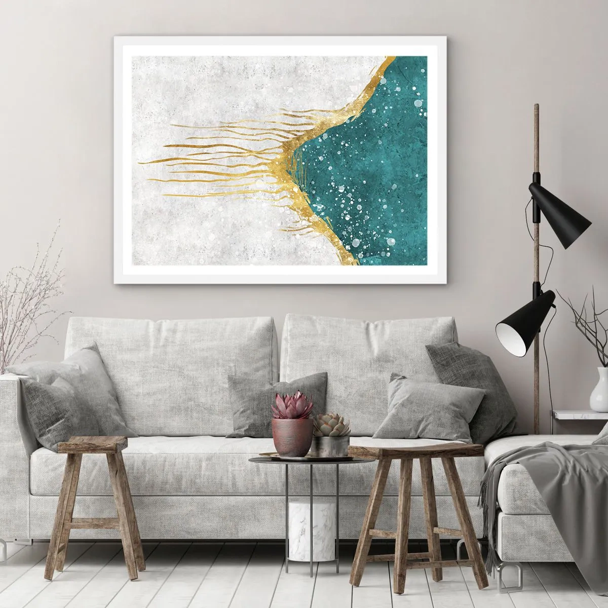 Affiche dans un cadre blanc - Poster - Marée dorée - 40x30 cm