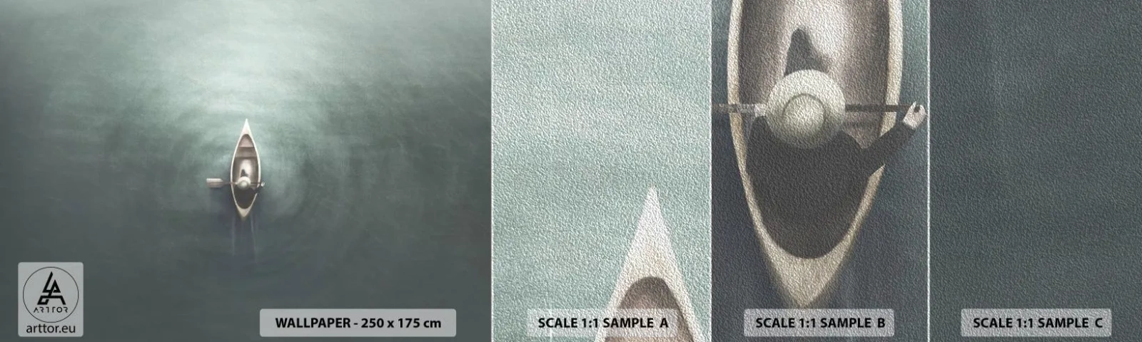 Échantillon de Papier Peint Premium Sand - À travers le lac de la lune - Calme, Lac, Kayak - 100x30 cm