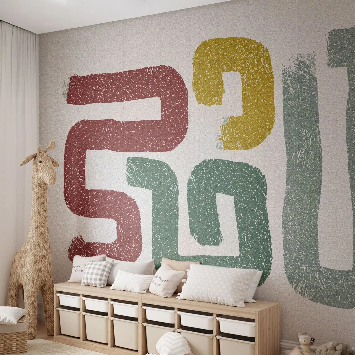 Papier Peint Photo Premium Sand - Panneaux graphiques colorés dans le style de la typographie abstraite - 100x70cm - Dans une langue inconnue - Décoration murale moderne pour le salon et la chambre ARTTOR