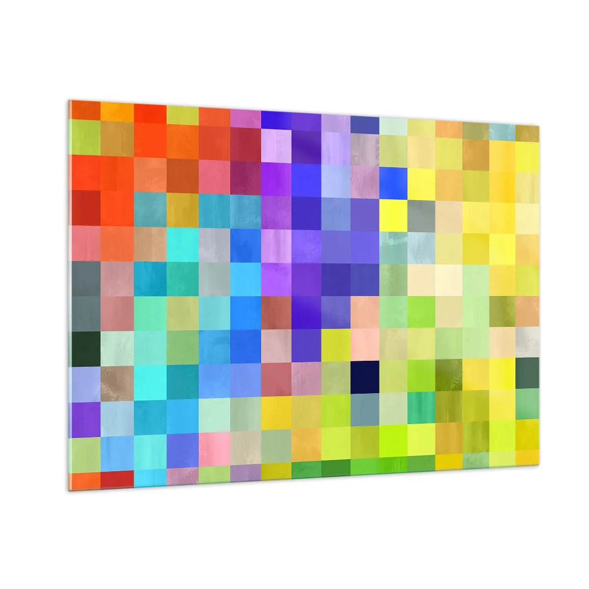 Impression sur verre - Image sur verre - Blocs géométriques colorés dans des tons vifs et vibrants - 100x70cm - Tous différents, tous égaux - Décoration murale moderne pour le salon et la chambre ARTTOR