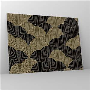Impression sur verre - Image sur verre - Demi-cercles dorés selon un motif japonais régulier - 70x50cm - Unité dans la multiplicité - Décoration murale moderne pour le salon et la chambre ARTTOR