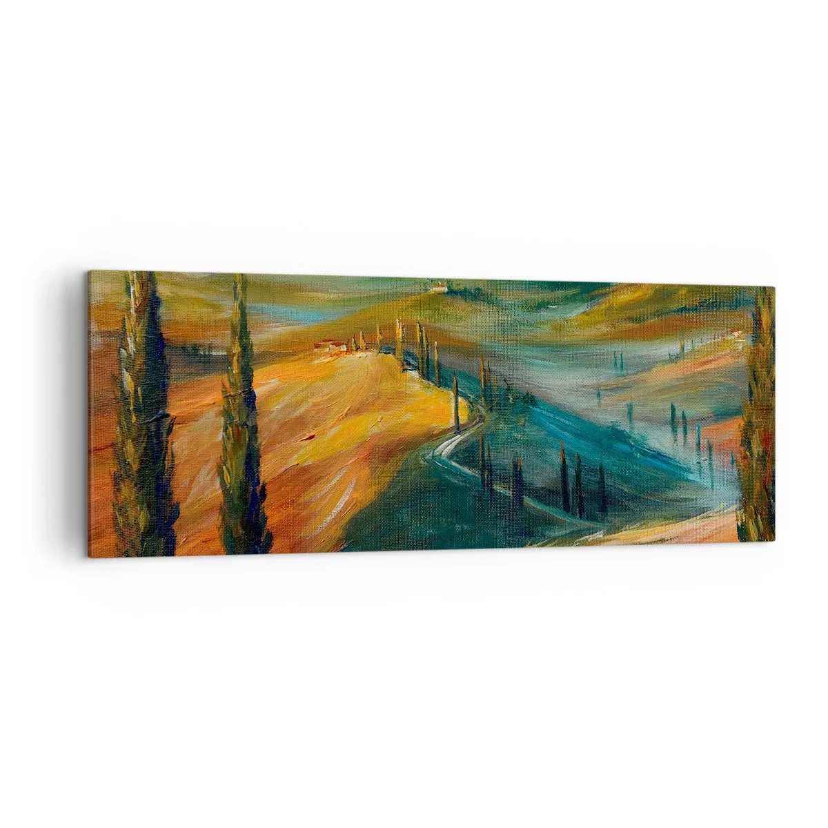 Impression sur toile - Image sur toile - Paysage toscan avec champs, route et cyprès - 140x50cm - paysage toscan - Décoration murale moderne pour le salon et la chambre ARTTOR