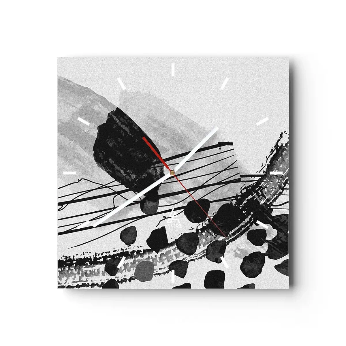 Horloge murale - Pendule murale - Composition abstraite en noir et blanc avec des formes organiques - 30x30cm - Abstraction organique noir et blanc - Décoration murale moderne pour le salon et la chambre ARTTOR