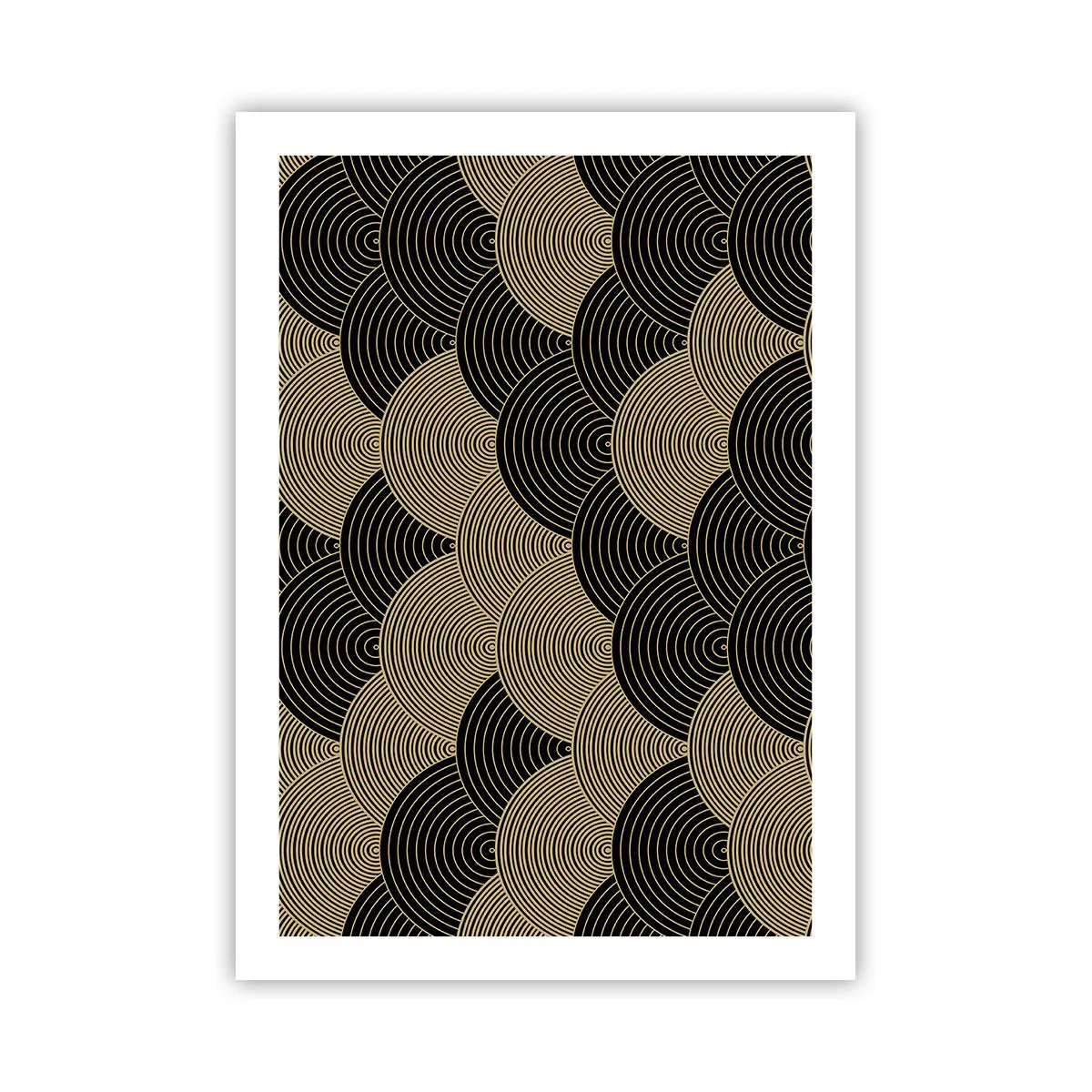 Affiche - Poster - Motif abstrait en cercles noirs et dorés - 50x70cm - Unité dans la multiplicité - Décoration murale moderne pour le salon et la chambre ARTTOR
