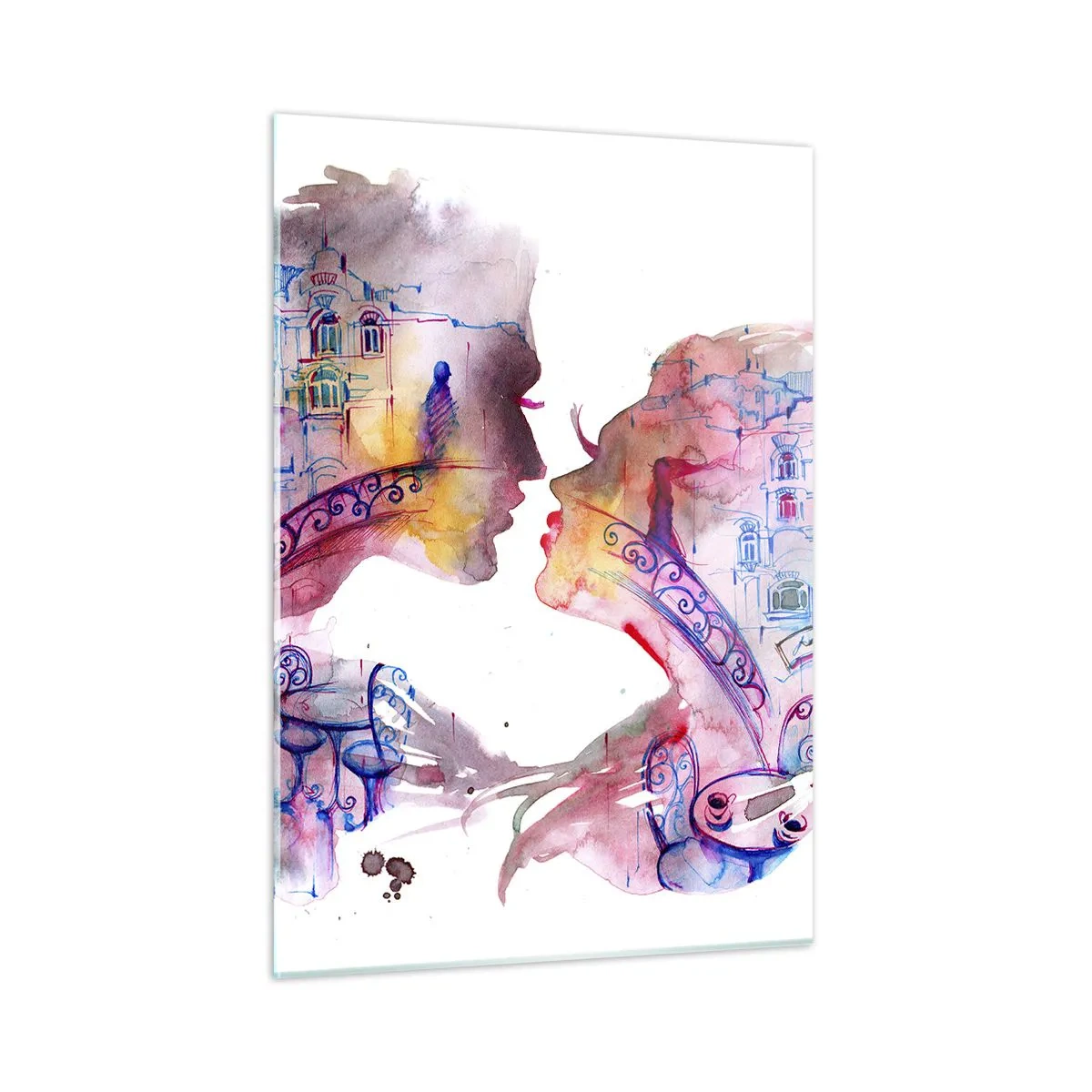 Impression sur verre - Image sur verre - Illustration d'un portrait abstrait de deux personnes en forme de cœur - 50x70cm - Le pont secret des soupirs - Décoration murale moderne pour le salon et la chambre ARTTOR