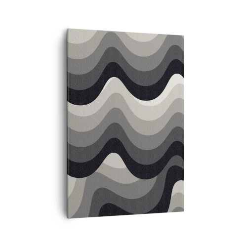 Impression sur toile - Image sur toile - Motifs ondulés noirs et blancs dans des tons de gris - 70x100cm - Vague après vague - Décoration murale moderne pour le salon et la chambre ARTTOR