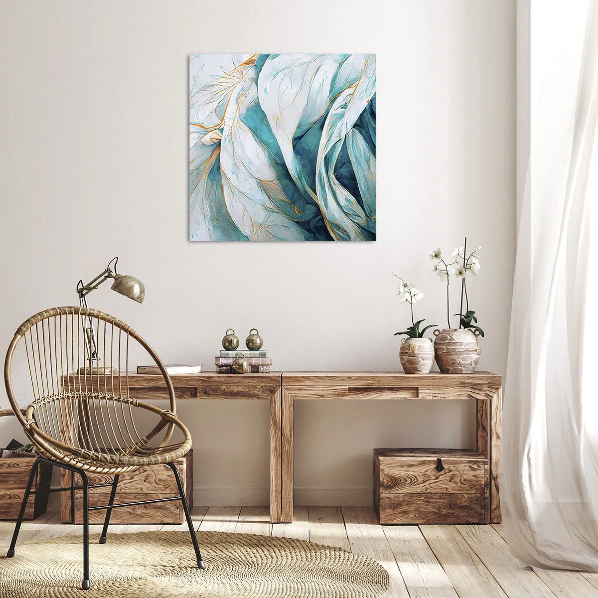 Impression sur toile - Image sur toile - Abstraction bleue avec un motif doré - 40x40 cm