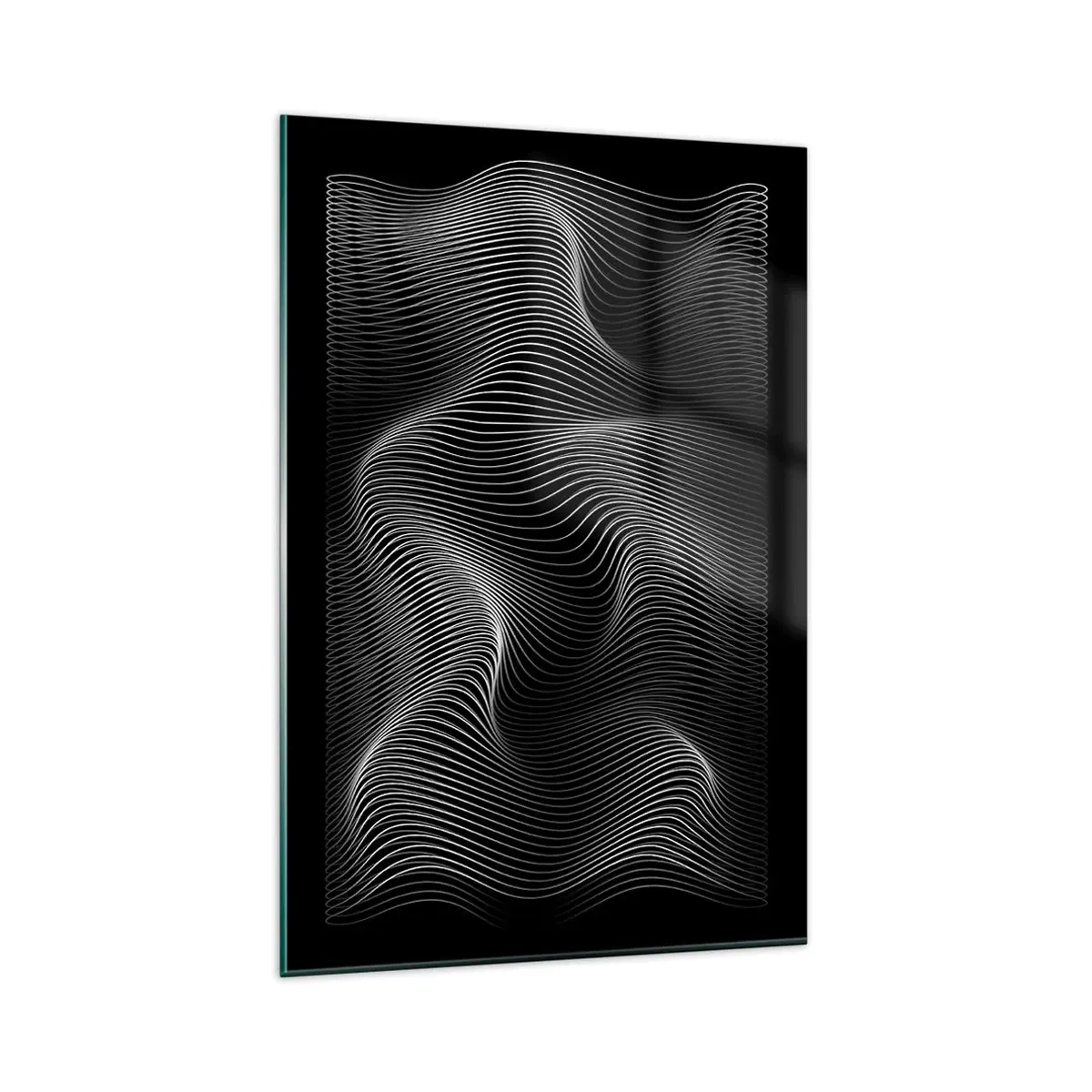 Impression sur verre - Image sur verre - Lignes blanches abstraites sur fond noir - 80x120cm - Danse de lumière dans l'espace - Décoration murale moderne pour le salon et la chambre ARTTOR