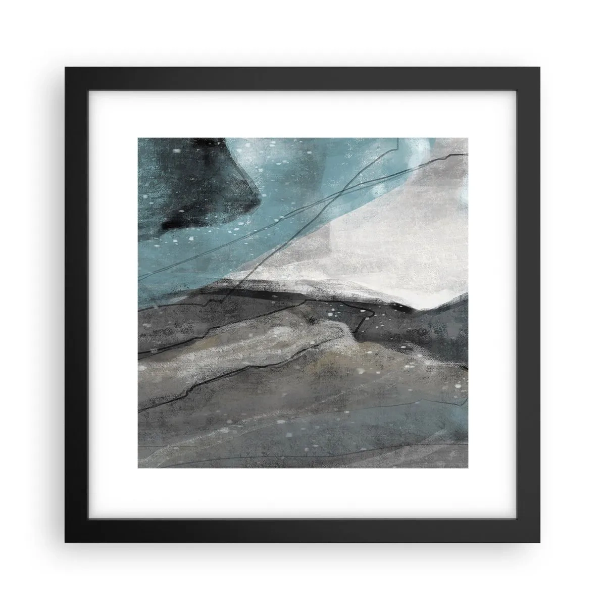 Affiche dans un cadre noir - Poster - Résumé : roches et glace - 30x30 cm