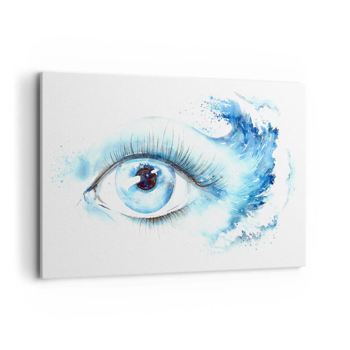 Impression sur toile - Image sur toile - Aquarelle artistique d'un œil avec une vague dynamique - 120x80cm - Plongez-vous dans le bleu du regard - Décoration murale moderne pour le salon et la chambre ARTTOR
