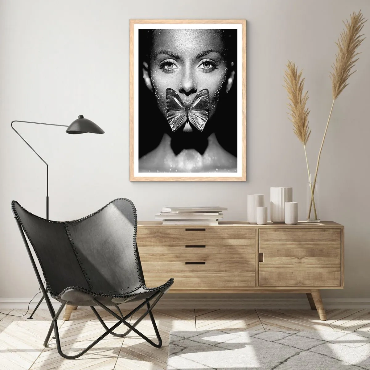 Affiche dans un chêne clair - Poster - Baiser papillon - 30x40 cm