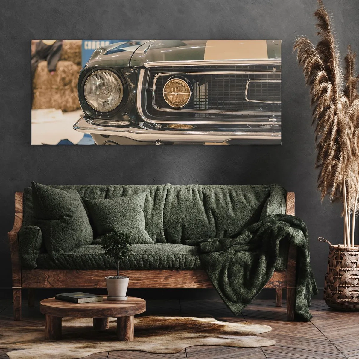 Impression sur toile - Image sur toile - Une voiture rétro emblématique dans un cadre classique - 160x50cm - Rencontre avec une légende - Décoration murale moderne pour le salon et la chambre ARTTOR
