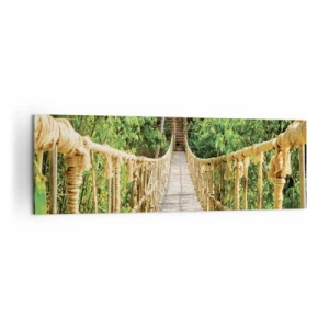 Impression sur toile - Image sur toile - Un pont suspendu dans une forêt tropicale pleine de verdure - 160x50cm - Suspendu dans la nature - Décoration murale moderne pour le salon et la chambre ARTTOR