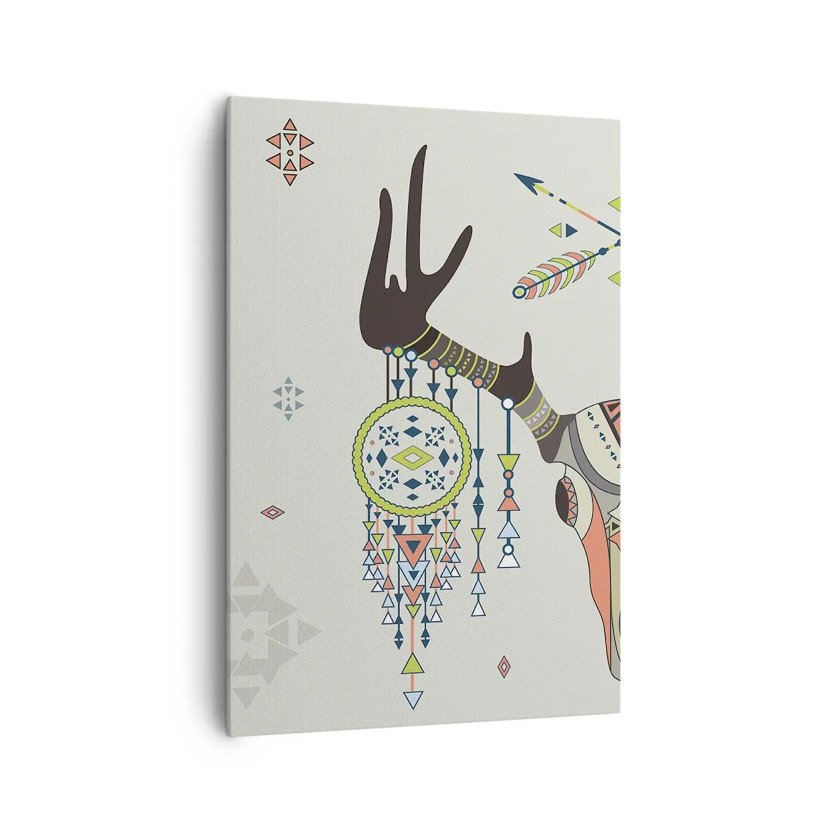 Impression sur toile - Image sur toile - Décoration bohème avec crâne de cerf et attrape-rêves - 70x100cm - Trophée du chasseur indien - Décoration murale moderne pour le salon et la chambre ARTTOR