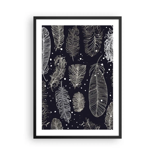 Affiche dans un cadre noir - Poster - Plumes blanches sur fond noir dans un arrangement élégant - 50x70cm - Toile de plumes - Décoration murale moderne pour le salon et la chambre ARTTOR