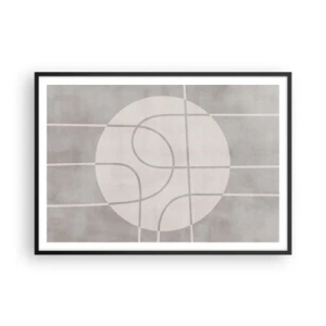 Affiche dans un cadre noir - Poster - Motif géométrique dans les tons de gris et de blanc - 100x70cm - Circulaire et tout droit - Décoration murale moderne pour le salon et la chambre ARTTOR