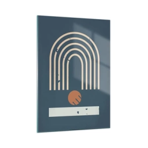 Impression sur verre - Image sur verre - Composition géométrique rétro sur fond sombre - 50x70cm - Géométrie sur la grenade - Décoration murale moderne pour le salon et la chambre ARTTOR