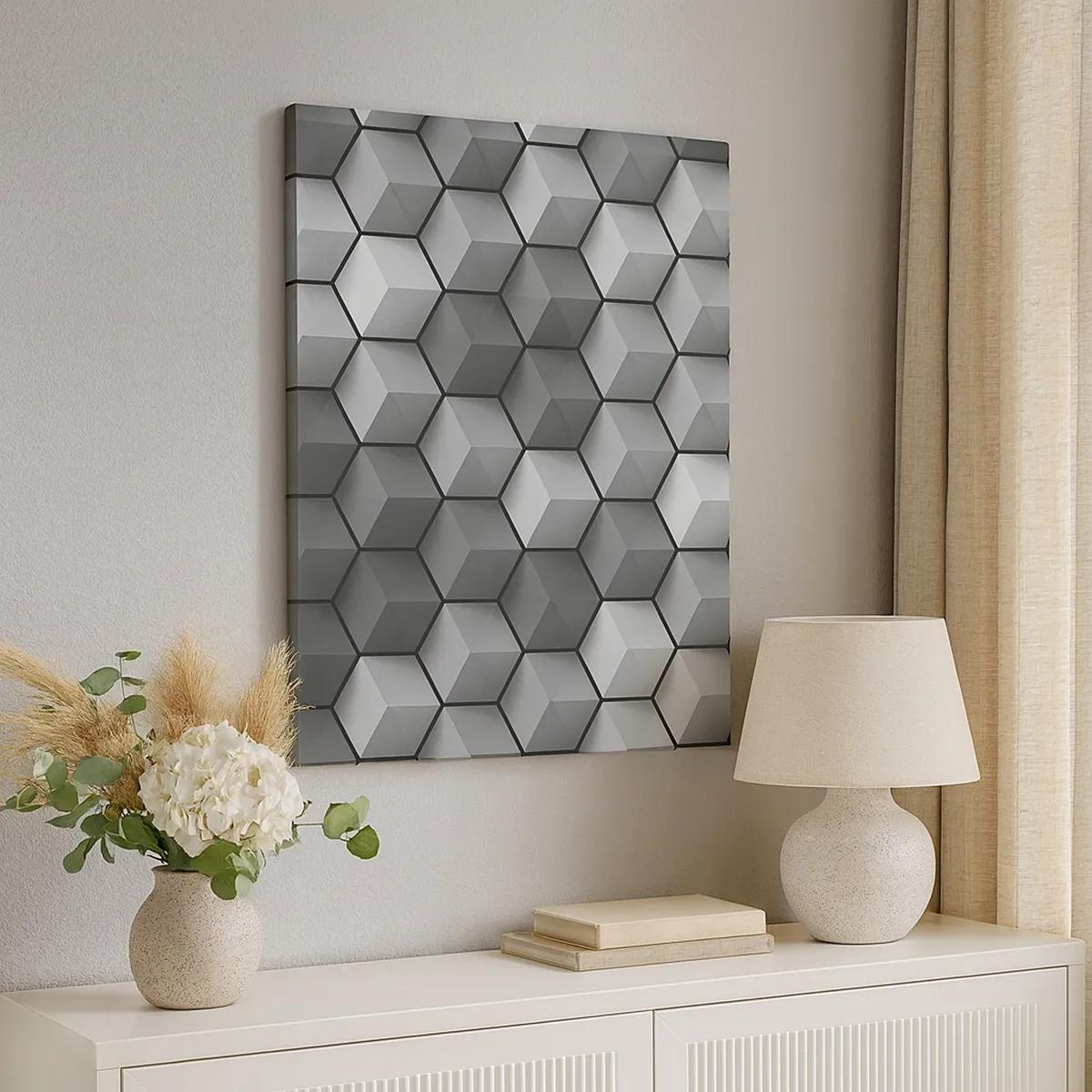 Impression sur toile - Image sur toile - Composition géométrique de cubes dans les tons de gris et de noir - 50x70cm - Puzzle cubiste - Décoration murale moderne pour le salon et la chambre ARTTOR