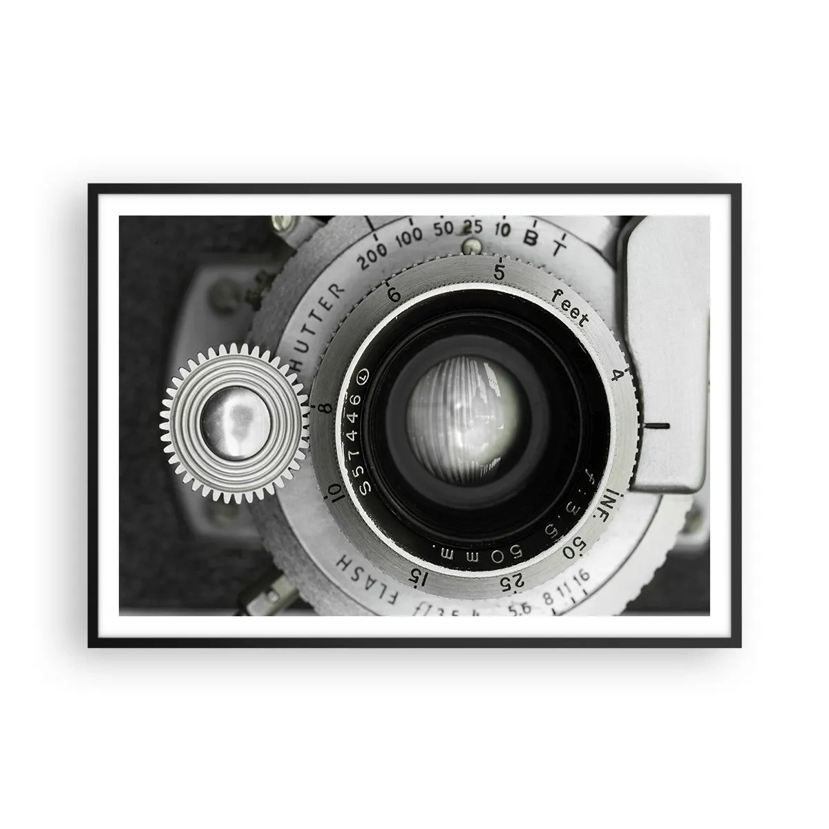 Affiche dans un cadre noir - Poster - L'objectif d'un vieil appareil photo - 100x70cm - Histoire d'Hollywood - Décoration murale moderne pour le salon et la chambre ARTTOR