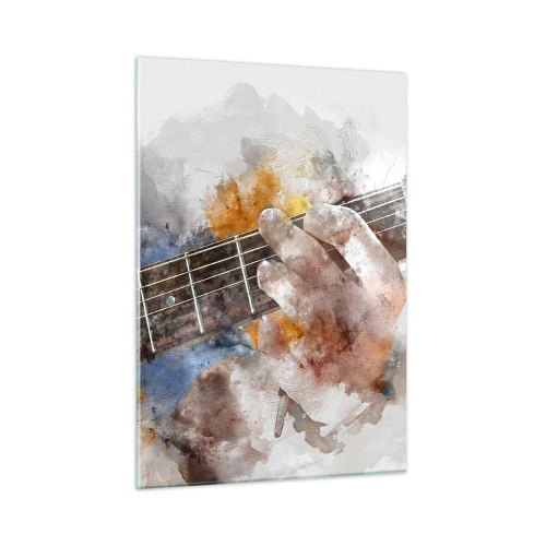 Impression sur verre - Image sur verre - Motif aquarelle d'une main jouant de la guitare - 50x70cm - La poésie entre les cordes - Décoration murale moderne pour le salon et la chambre ARTTOR