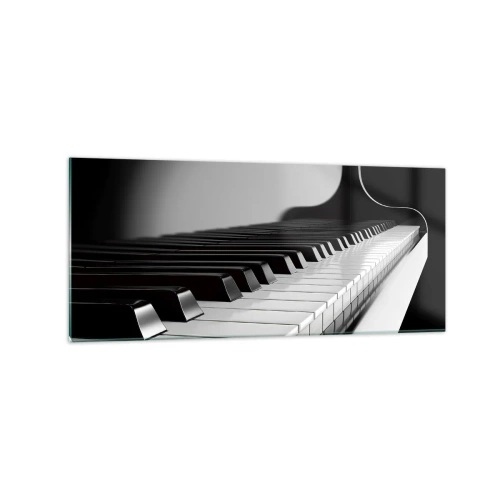Impression sur verre - Image sur verre - Touches de piano dans une élégante photo en noir et blanc - 120x50cm - Harmonie des formes et des couleurs - Décoration murale moderne pour le salon et la chambre ARTTOR