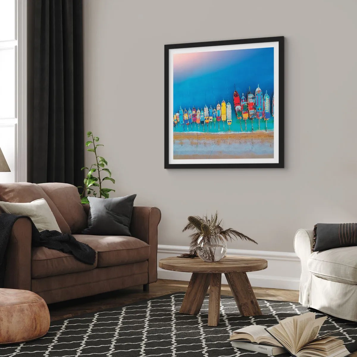 Affiche dans un cadre noir - Poster - Une vue à vol d'oiseau - 40x40 cm