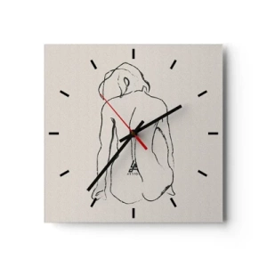 Horloge murale - Pendule murale - Un croquis subtil de la silhouette d'une fille de dos - 30x30cm - Femme nue - Décoration murale moderne pour le salon et la chambre ARTTOR