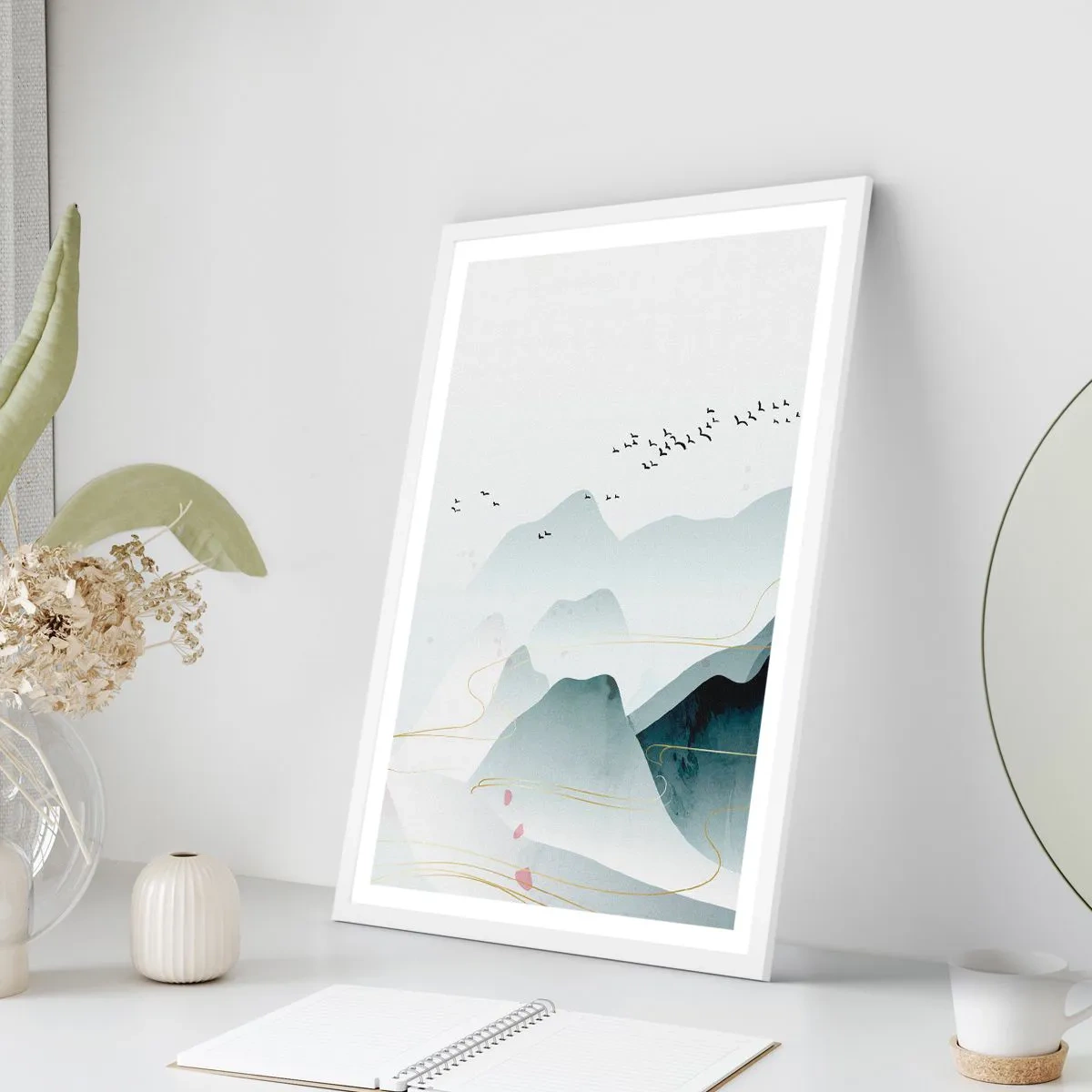 Affiche dans un cadre blanc - Poster - Au-delà des sommets - 70x100 cm