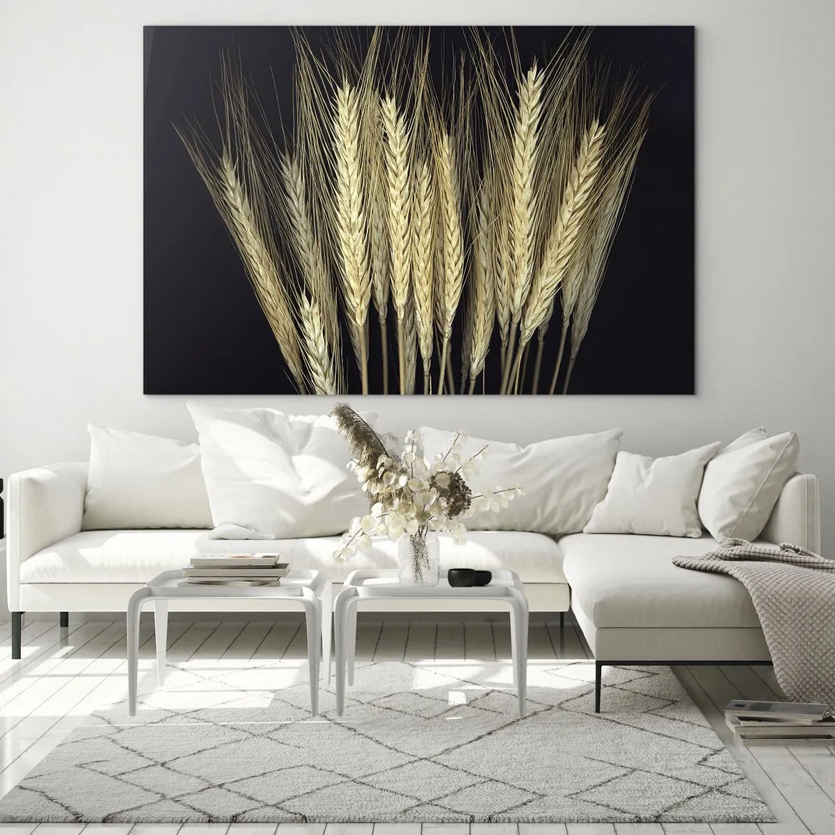 Impression sur verre - Image sur verre - Grain aux tons chauds sur fond noir - 120x80cm - Magie rustique - Décoration murale moderne pour le salon et la chambre ARTTOR