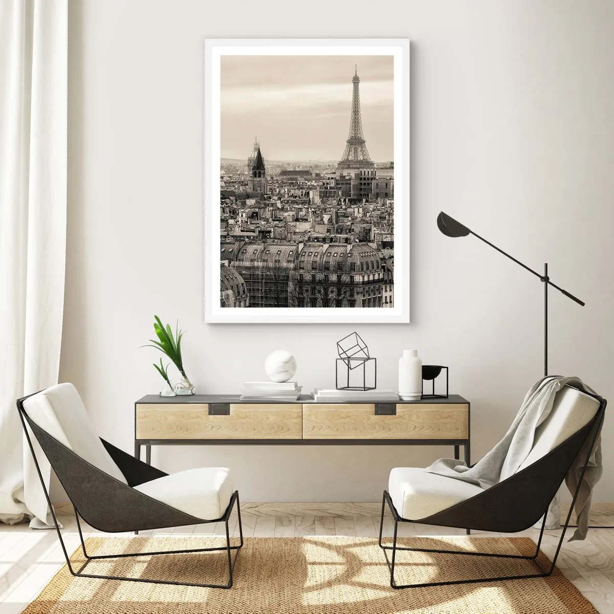 Affiche dans un cadre blanc - Poster - Sur les toits de Paris - 50x70 cm