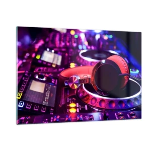 Impression sur verre - Image sur verre - Équipement DJ coloré avec casque rouge - 120x80cm - Avant que le plaisir ne commence - Décoration murale moderne pour le salon et la chambre ARTTOR