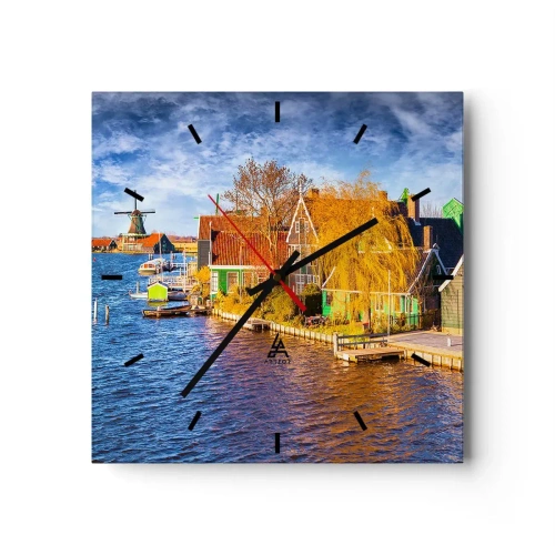Horloge murale - Pendule murale - Maisons pittoresques et moulins à vent au bord de l'eau - 30x30cm - C'est pareil depuis des lustres - Décoration murale moderne pour le salon et la chambre ARTTOR