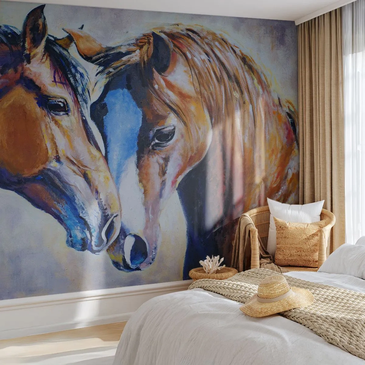Papier Peint Photo Premium Sand - Est-ce de l'amitié ? Ou de l'amour ? - Abstraction, Les chevaux, Nature - 300x210 cm