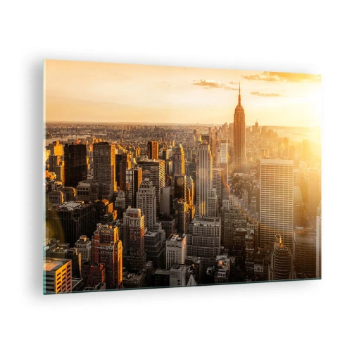 Impression sur verre - Image sur verre - Horizon de New York au coucher du soleil - 70x50cm - Grandir au soleil - Décoration murale moderne pour le salon et la chambre ARTTOR