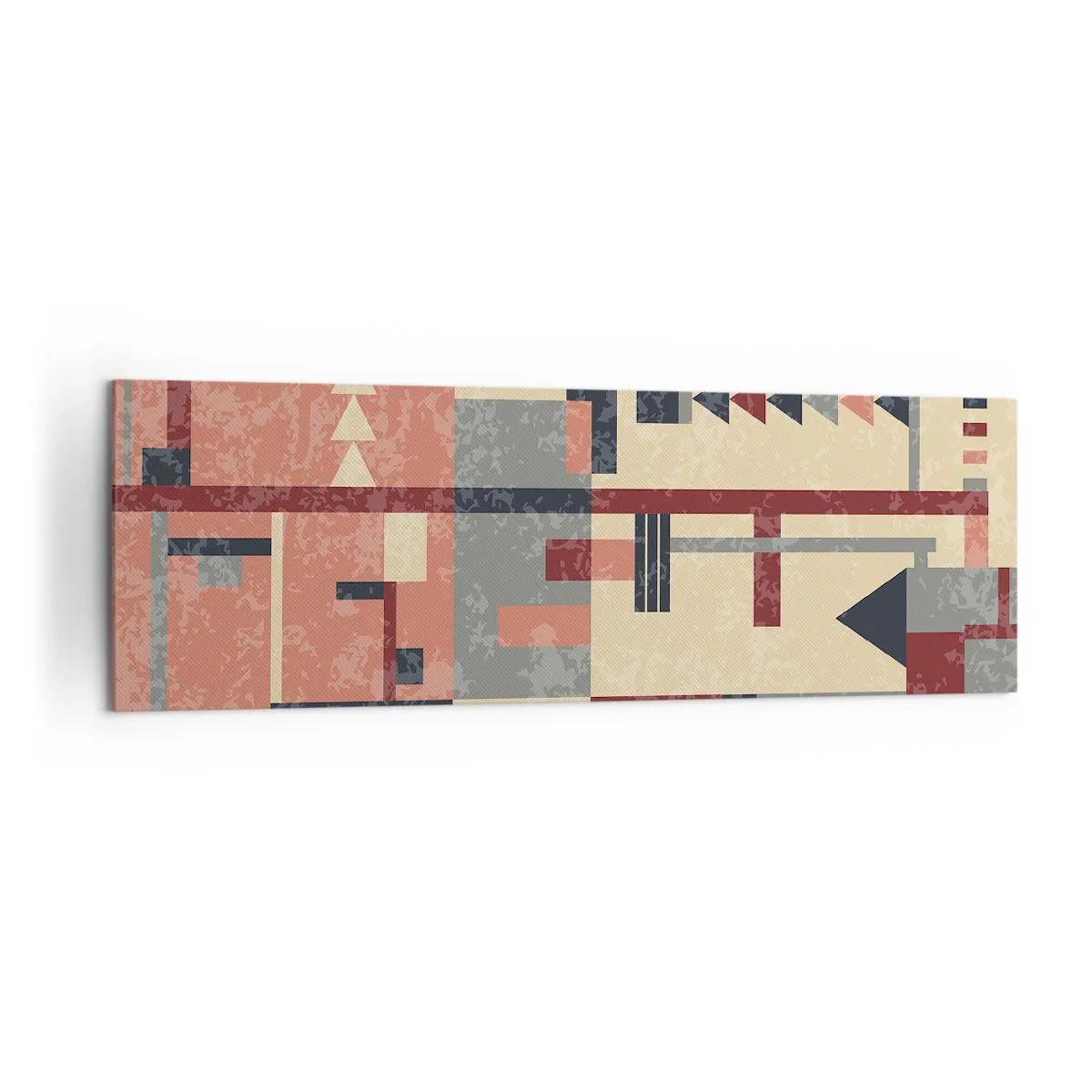 Impression sur toile - Image sur toile - Motif géométrique dans des tons pastel de beige, rouge et gris - 160x50cm - Une combinaison de verticaux et d'horizontaux - Décoration murale moderne pour le salon et la chambre ARTTOR