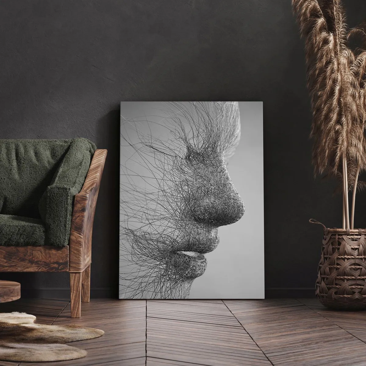 Impression sur toile - Image sur toile - Profil facial artistique créé avec des lignes délicates - 50x70cm - L'esprit du vent - Décoration murale moderne pour le salon et la chambre ARTTOR