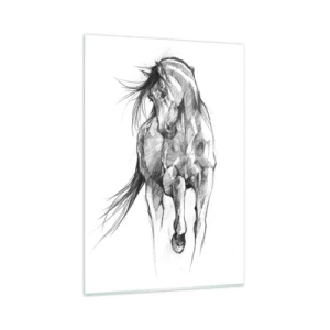 Impression sur verre - Image sur verre - Croquis en noir et blanc d'un cheval au galop - 80x120cm - D'un trot gracieux - Décoration murale moderne pour le salon et la chambre ARTTOR