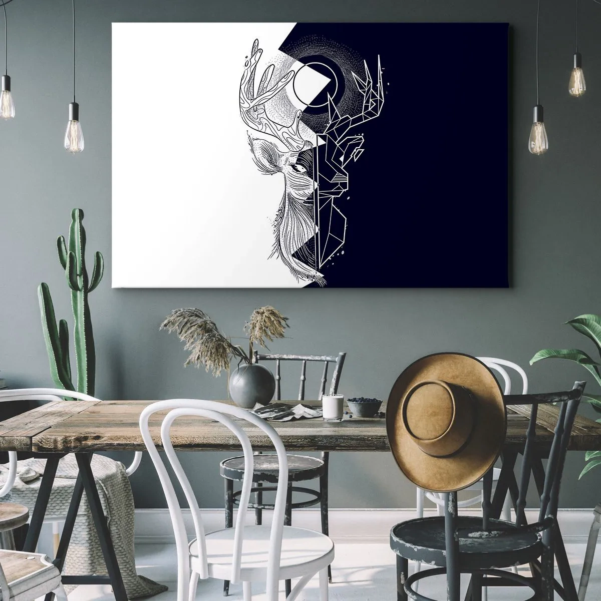 Impression sur toile - Image sur toile - Géométrie et nature dans une composition symbolique - 120x80cm - La lutte et l'unité des contraires - Décoration murale moderne pour le salon et la chambre ARTTOR