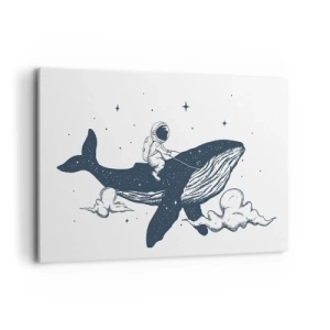 Impression sur toile - Image sur toile - Astronaute sur une baleine flottant dans l'espace - 120x80cm - Aventure spatiale - Décoration murale moderne pour le salon et la chambre ARTTOR
