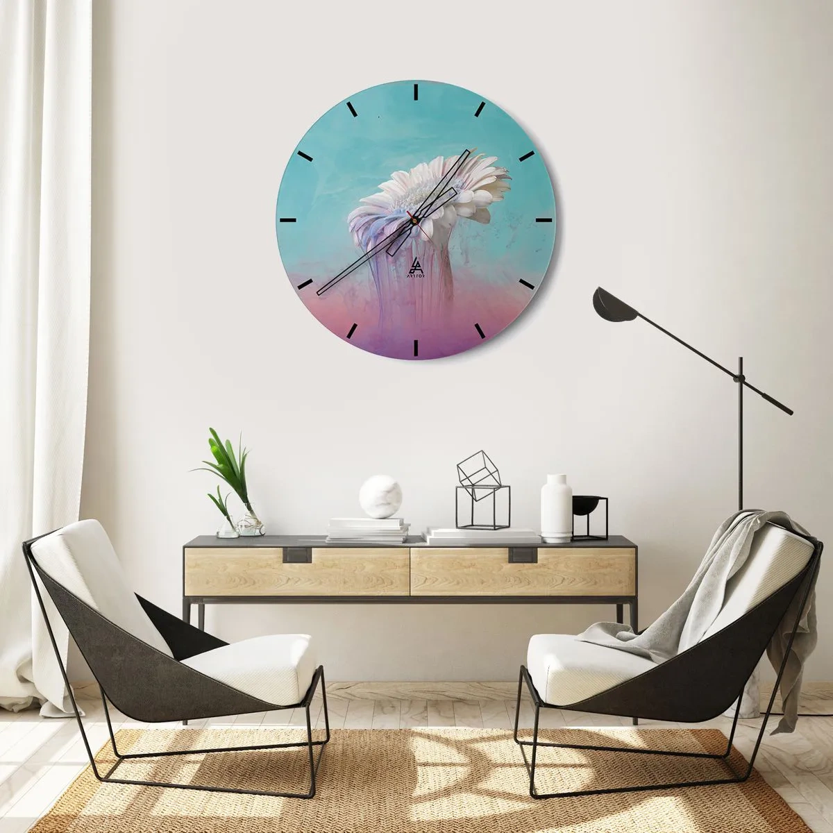 Horloge murale - Pendule murale - Une fleur sur fond pastel, aux couleurs fluides - 30x30cm - Le monde souterrain des fleurs - Décoration murale moderne pour le salon, la cuisine et la chambre ARTTOR