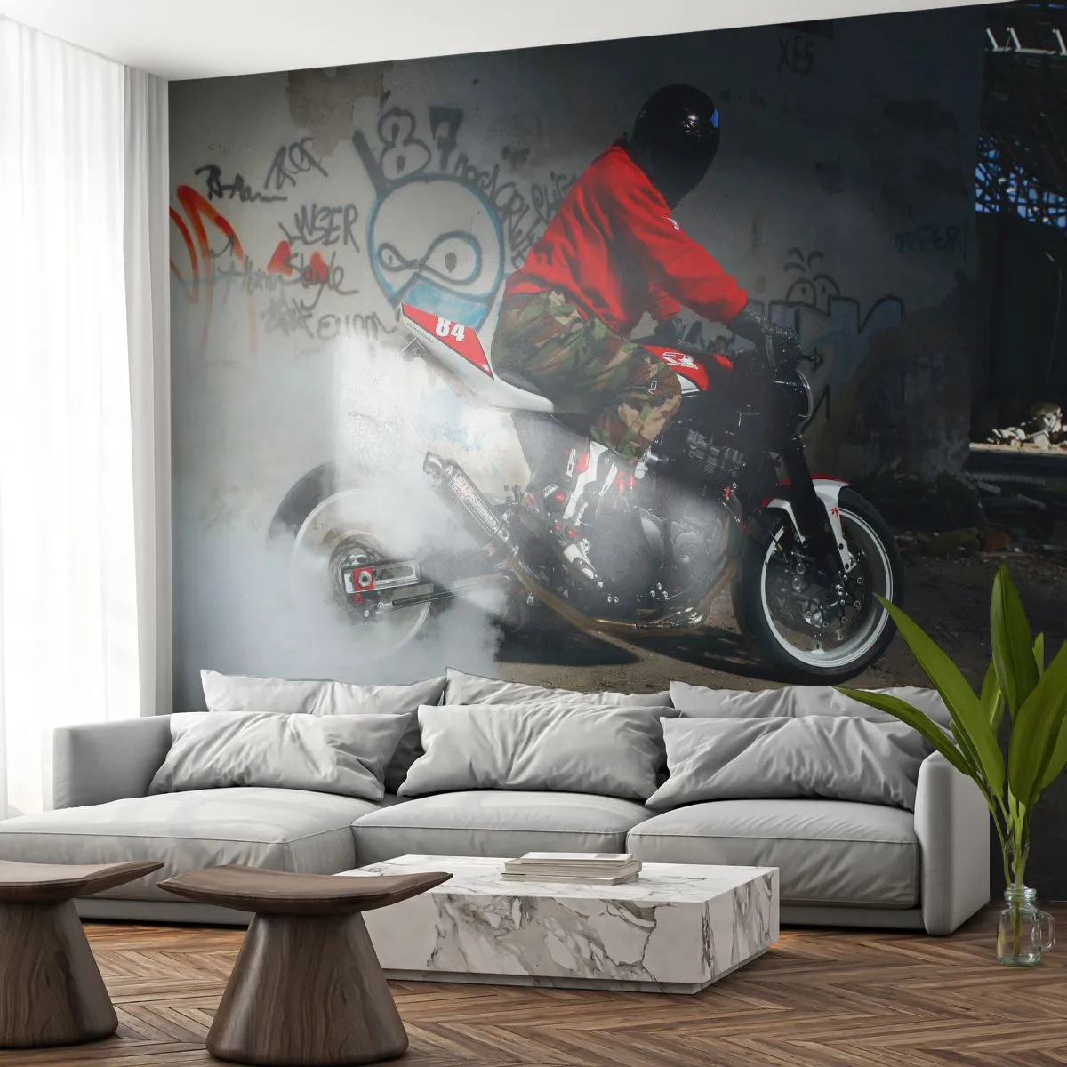 Papier Peint Photo Standard Eco - Pourchassez moi! - Automobile, Moto, Graffiti - 150x105 cm