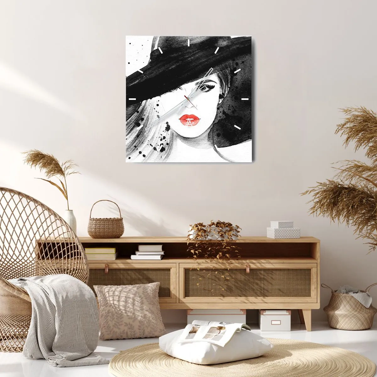 Horloge murale - Pendule murale - Dame en noir - 40x40 cm