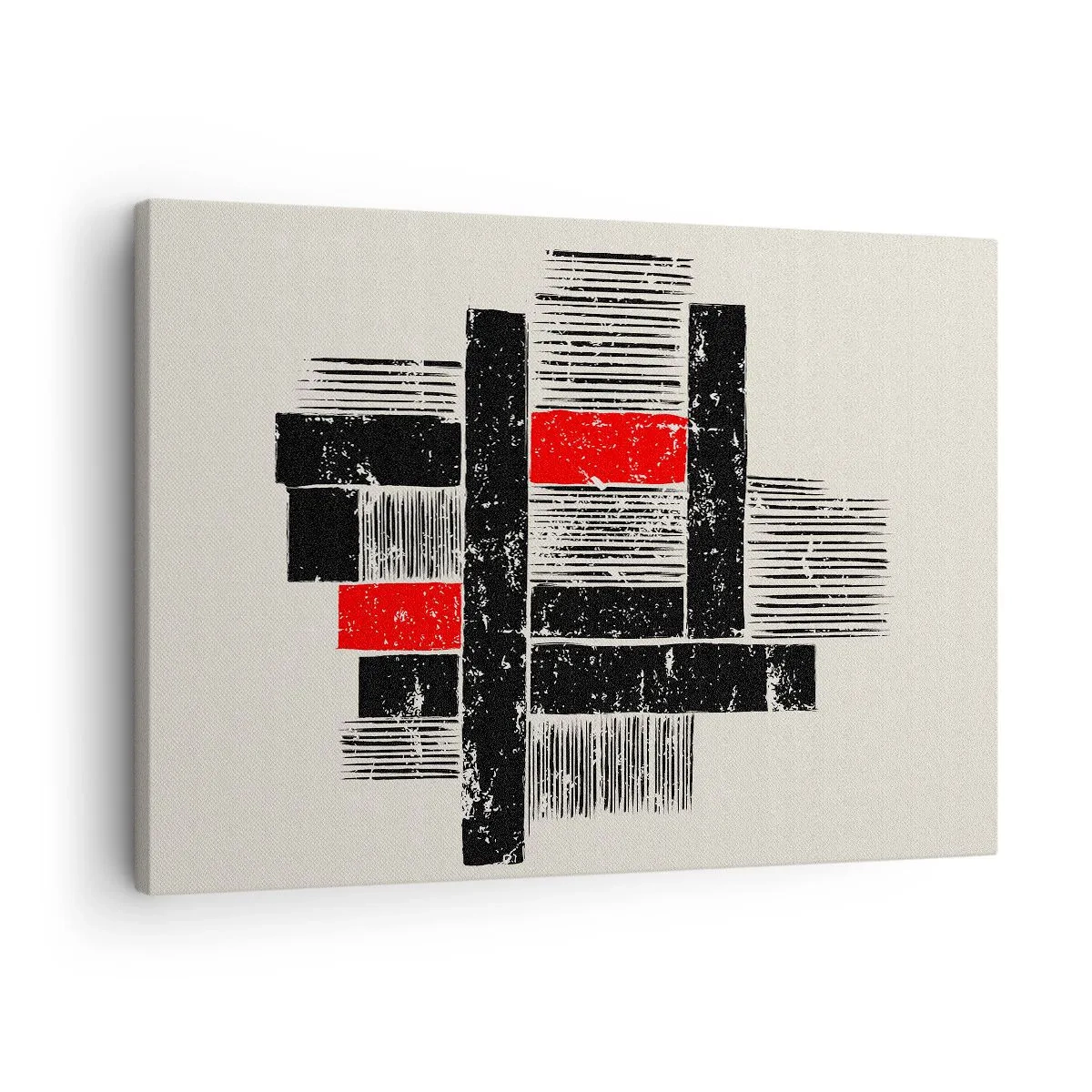 Impression sur toile - Image sur toile - Composition géométrique abstraite en noir et rouge - 70x50cm - En rouge et noir - Décoration murale moderne pour le salon et la chambre ARTTOR